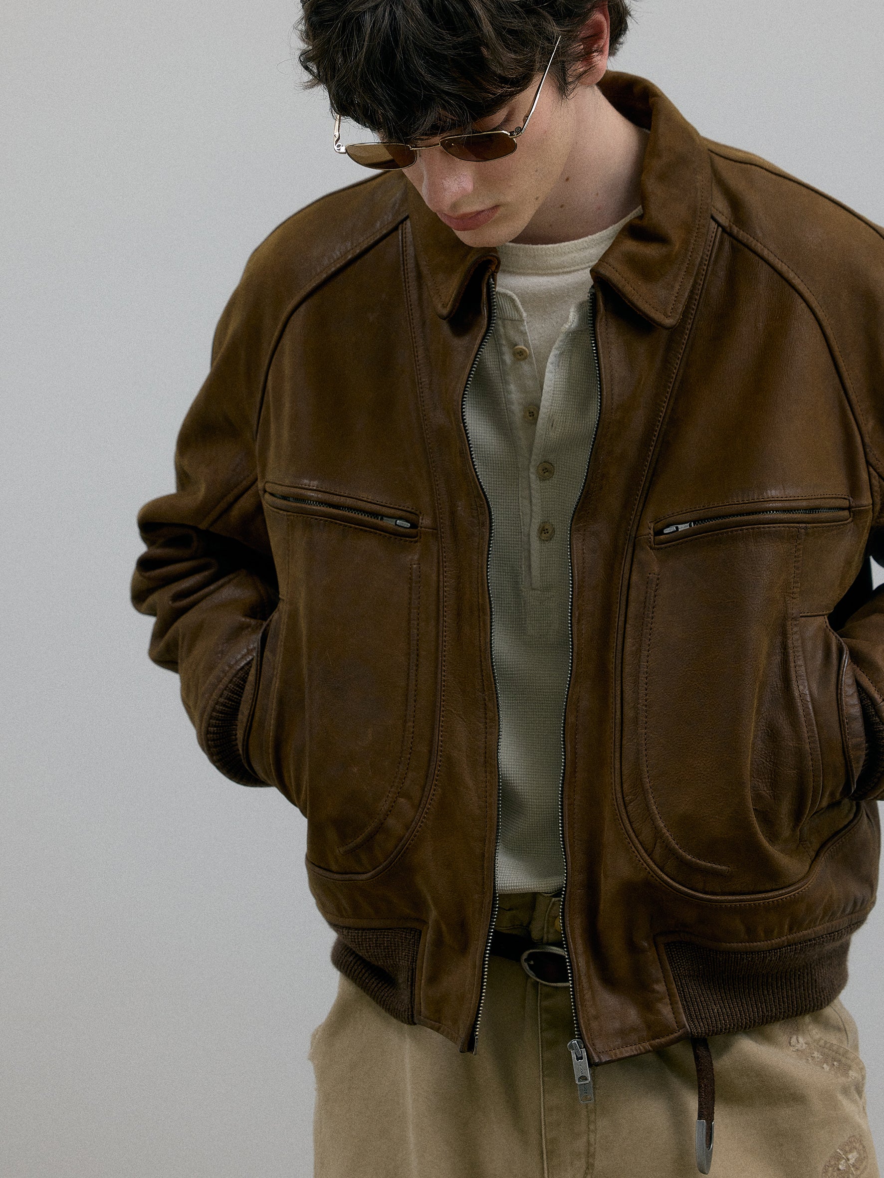 011 - Moccasin Memory Faded A-2 Leather Jacket - Image 20